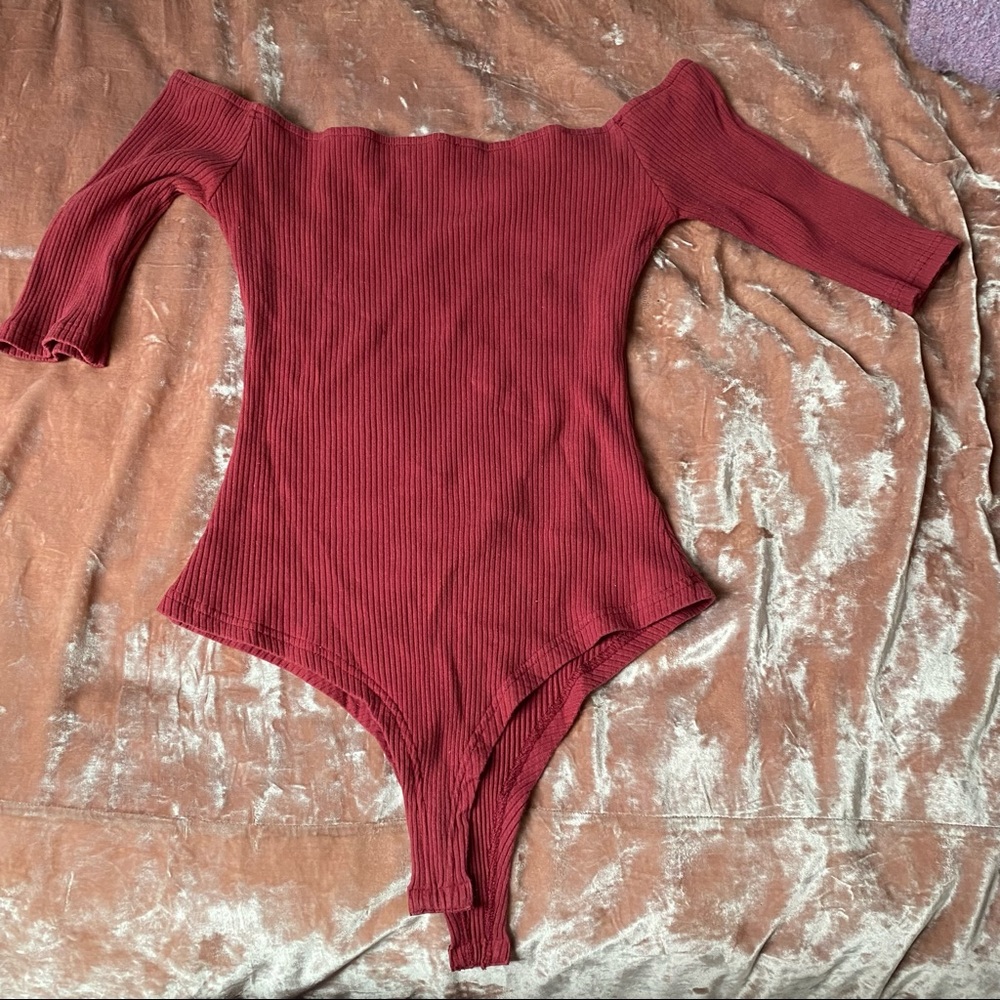 Crimson off the shoulder bodysuit